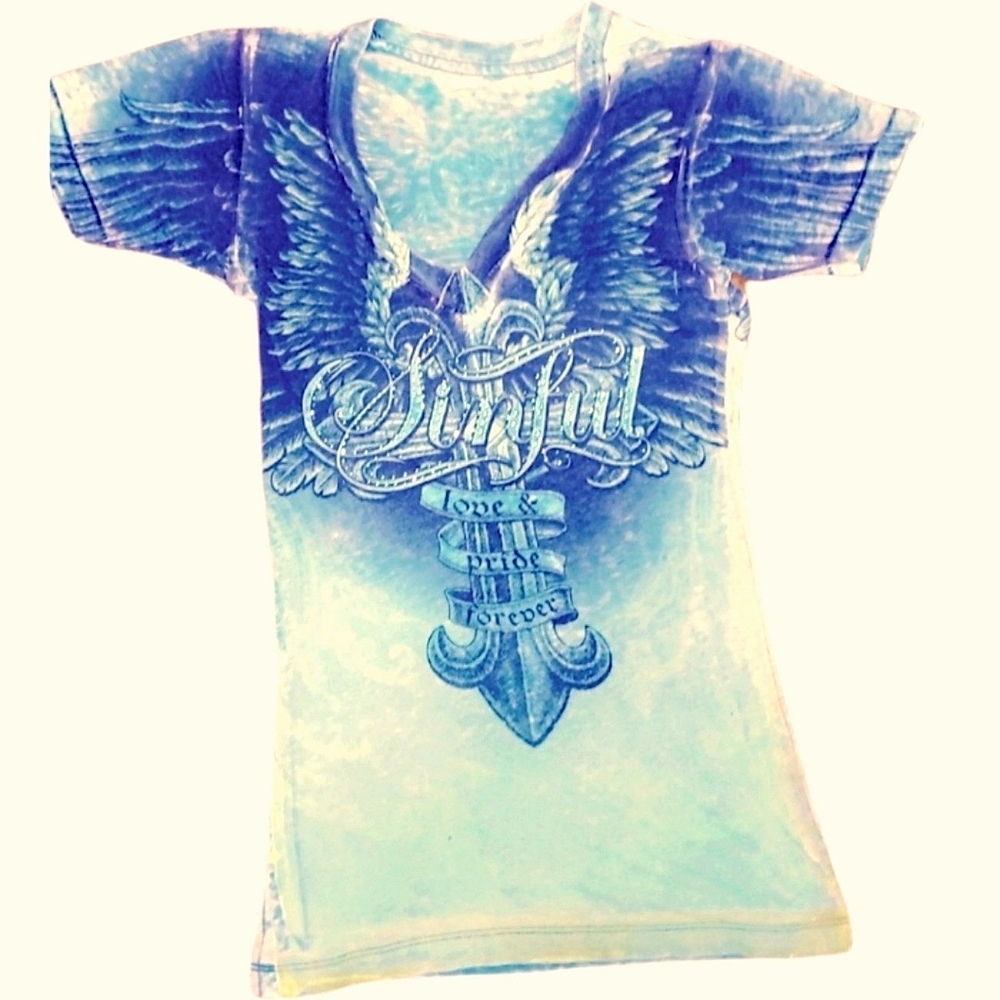 Colorful sinful shirt with gems